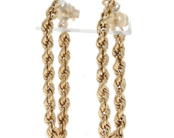 Yellow Gold Front-Back Rope Chain Earrings - 14k Pierced