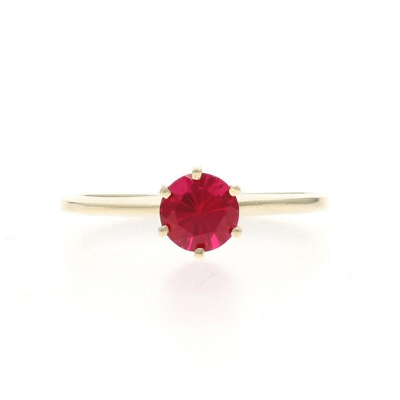 Yellow Gold Lab-Created Ruby Solitaire Ring - 10k… - image 1