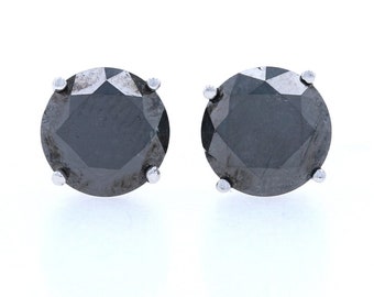 White Gold Black Diamond Stud Earrings - 14k Round 2.00ctw Screw-Ons Treated