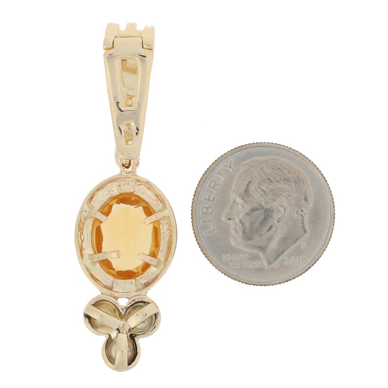 3.00ct Oval Cut Citrine /& Pearl Enhancer Pendant 14k Yellow Gold
