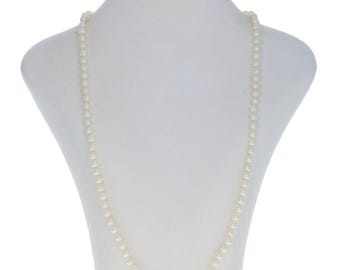 Yellow Gold Freshwater Pearl knotted Strand Necklace 23 1/2" -14k Fishhook Clasp