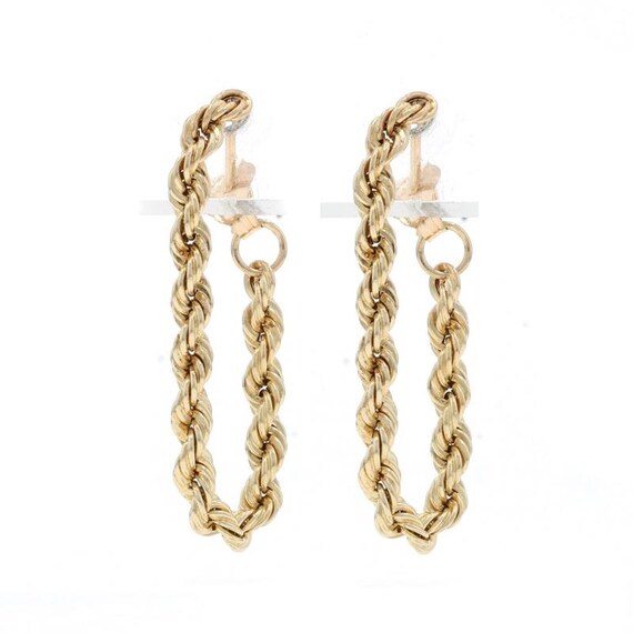 Yellow Gold Front-Back Rope Chain Earrings - 14k Nautical Hoop-Inspired Pierced