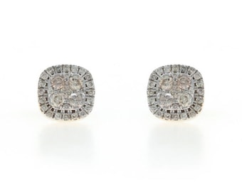 Yellow Gold Diamond Cluster Halo Stud Earrings - 10k Round .50ctw Pierced