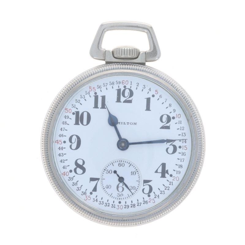 Hamilton 5 Open Face Pocket Watch Silver Toned Grd 992B Sz 16s J21 US Army Issue