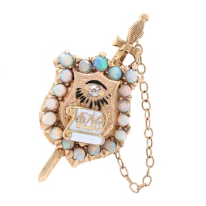 Phi Delta Theta Badge - 14k Gold Opals Diamonds Antique Fraternity Shield Pin U3628
