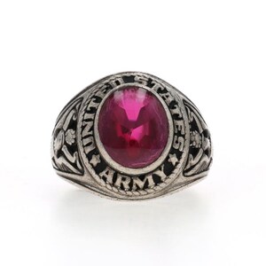 Vintage United States Army Men's Ring-925 Ruby Cabochon Military Lab-Created