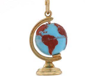 Yellow Gold World Globe Molded Bead Charm - 14k Plant Earth Teacher's Gift