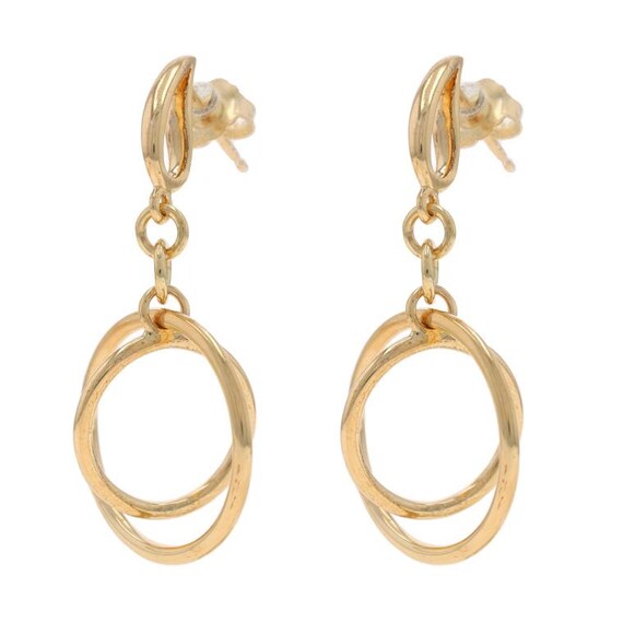 Yellow Gold Interlocking Circle Dangle Earrings 1… - image 2