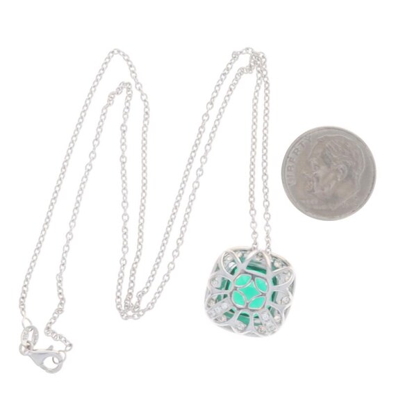 White Gold Lab-Created Emerald Diamond Halo Necklace 17 1/4" 14k Sq Cush 3.46ctw View 5