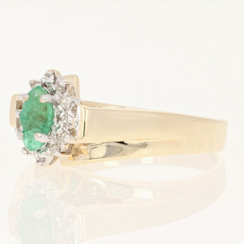 10k Gold Cathedral Bypass Marquise Brilliant .33ctw Emerald /& Diamond Halo Ring