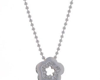 White Gold Diamond Flower Pendant Necklace 18" - 14k Single Cut .10ctw Blossom