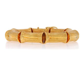 Yellow Gold Vintage Bamboo Link Bracelet 8" - 18k Nature Italy