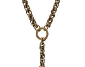 Yellow Gold Victorian Fancy Wheat Chain Lariat Necklace 18 1/4" 12k Antique
