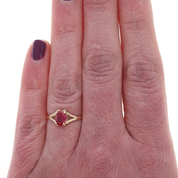 Yellow Gold Lab-Created Ruby Solitaire Ring - 14k… - image 2