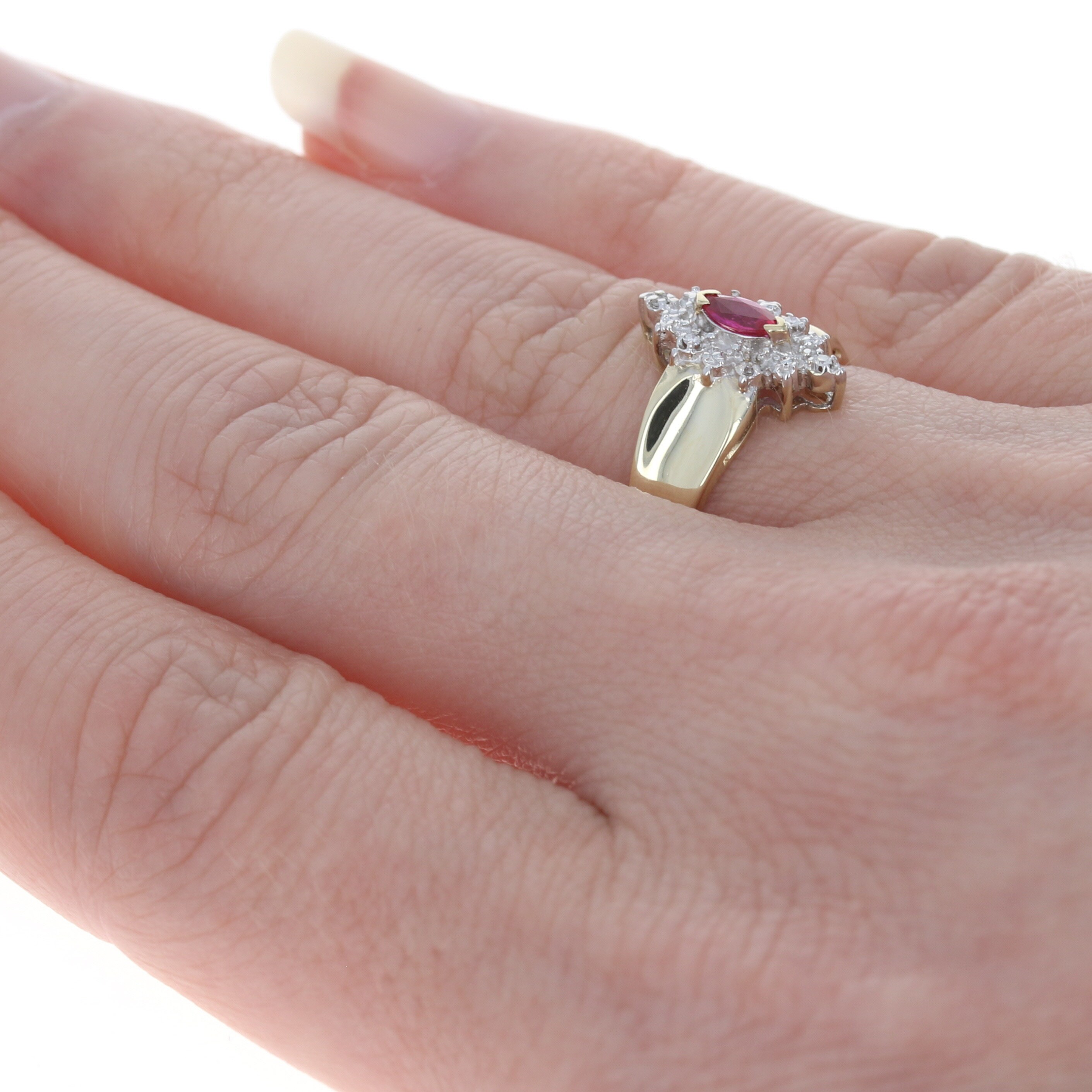 Yellow Gold Synthetic Ruby & Diamond Ring 10k Marquise Etsy