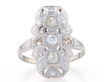 White Gold Diamond Art Deco Ring - 14k Mine .55ctw Vintage Three-Stone