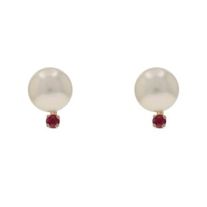 Yellow Gold Cultured Pearl Ruby Stud Earrings - 14k .10ctw Pierced