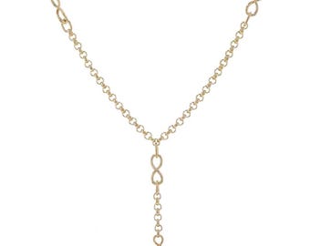 Yellow Gold Ruby Infinity Station Lariat Drop Necklace 17 1/4" 14k Rondelle Bead