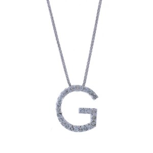 Collar con colgante de inicial G de diamantes en oro blanco de 18" - Letra monograma de 0,50 cts de 14 k Rd