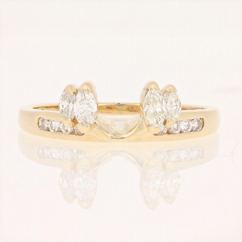 14k Yellow Gold Guard Ring Marquise Cut Diamond Enhancer Wedding Band .50ctw