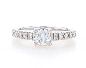 White Gold Diamond Engagement Ring - 14k Round Brilliant .85ctw