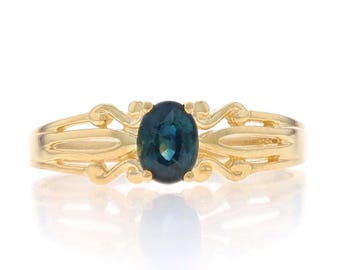 Yellow Gold Sapphire Solitaire Ring - 14k Oval .37ct