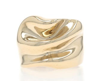Yellow Gold Wavy Folded Ribbon Statement Band - 14k Ring SZ 7 1/4