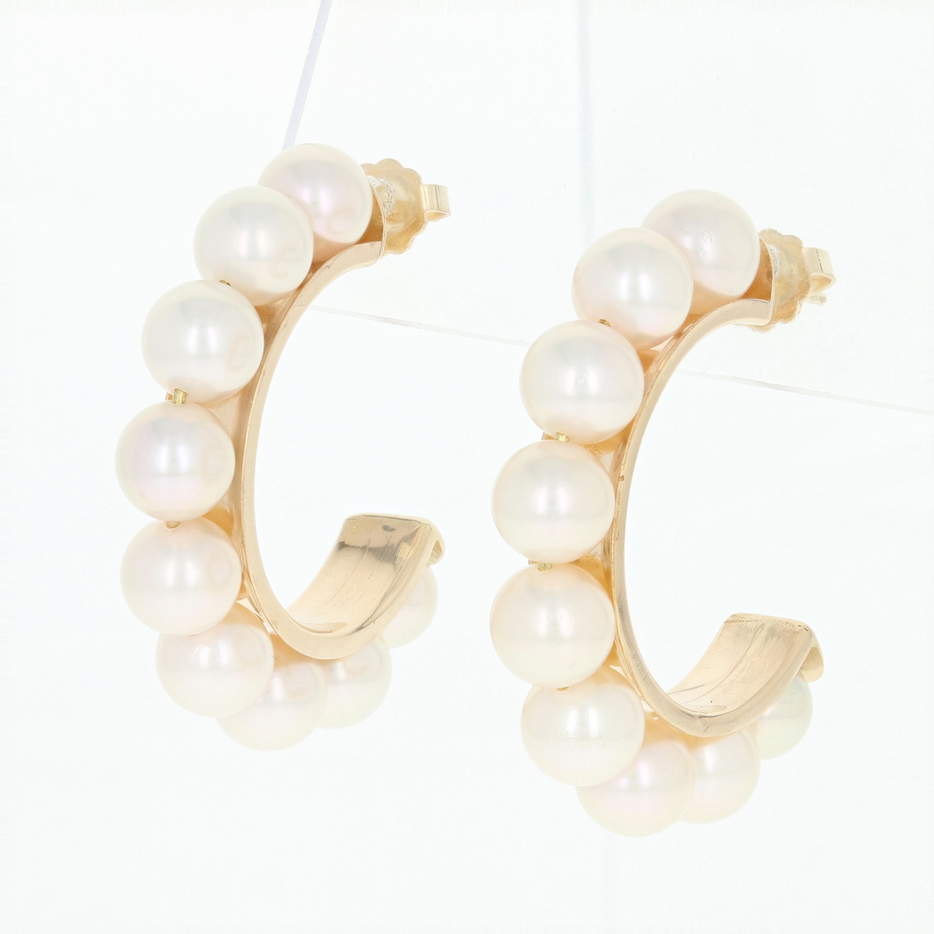 Cultured Pearl HalfHoop Earrings 14k Yellow Gold Pierced Etsy