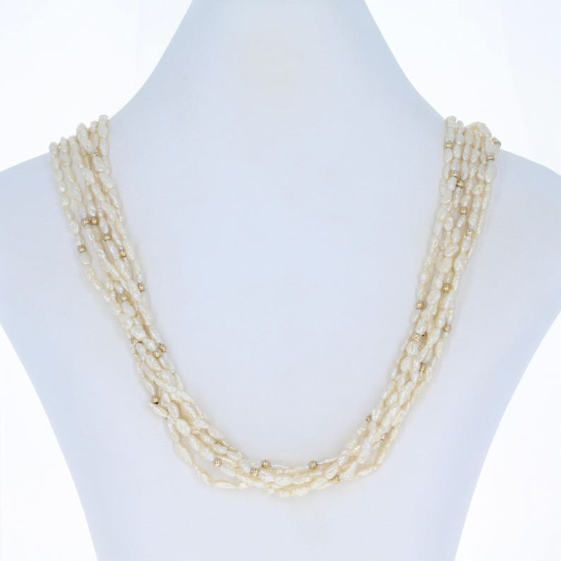 Keshi Pearl Necklace 29-14k Yellow Gold Seven-Strand Gold Beads