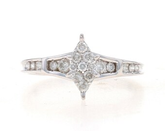 White Gold Diamond Cluster Engagement Ring - 10k Round .25ctw Marquise-Inspired