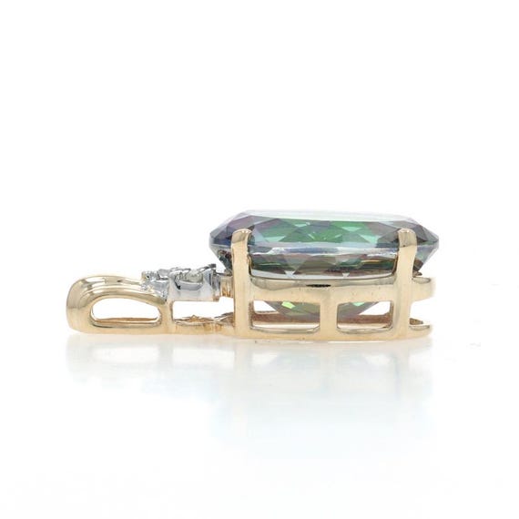 Yellow Gold Mystic Topaz Diamond Pendant - 10k Oval 8.83ctw View 2
