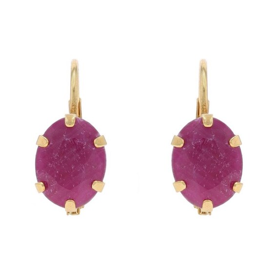 Yellow Gold Ruby Solitaire Drop Earrings 14k Oval… - image 1