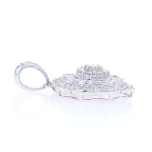 White Gold Diamond Flower Cluster Double Halo Pendant 18k Rnd and Baguette 2.00ctw image 2