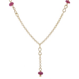 Yellow Gold Ruby Infinity Station Lariat Drop Necklace 17 1/4" 14k Rondelle Bead