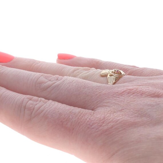 Yellow Gold Ruby Solitaire Claddagh Ring - 14k Ro… - image 4