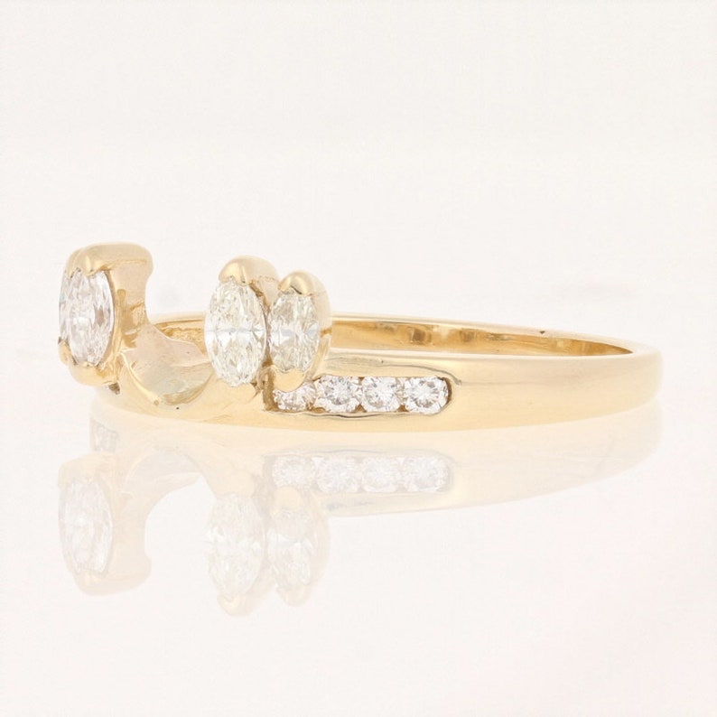 14k Yellow Gold Guard Ring Marquise Cut Diamond Enhancer Wedding Band .50ctw