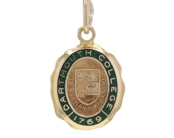 Yellow Gold Vintage Dartmouth College Seal Pendant - 14k Green Enamel