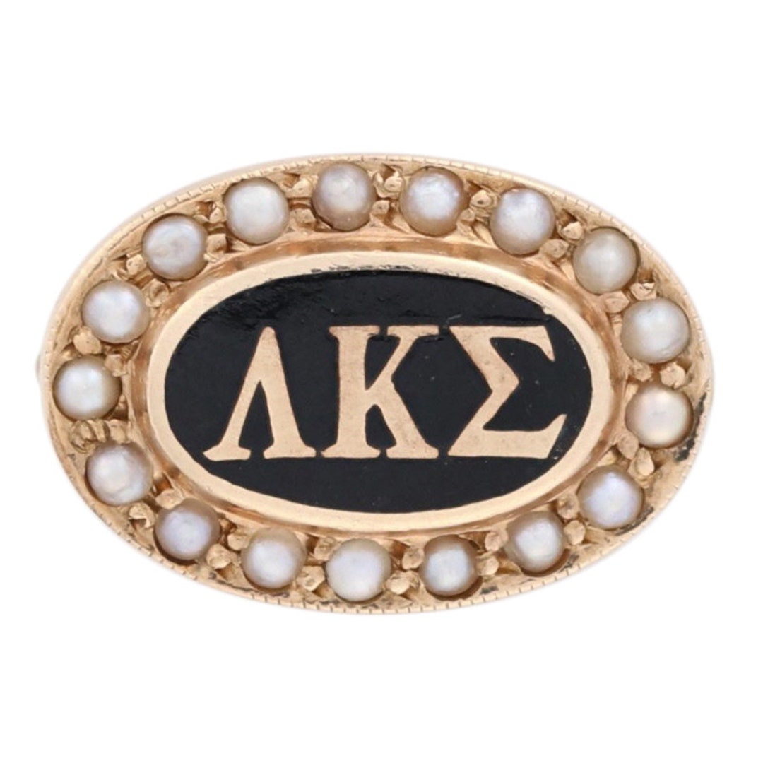 Lambda Kappa Sigma Badge 10k Yellow Gold Black Enamel Pearls Etsy