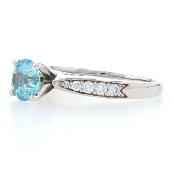 White Gold Blue Zircon & Diamond Engagement Ring … - image 3