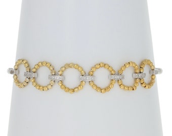 Diamond-Accented Bracelet -Sterling Silver & 10k Gold Adjustable Wheat Chain