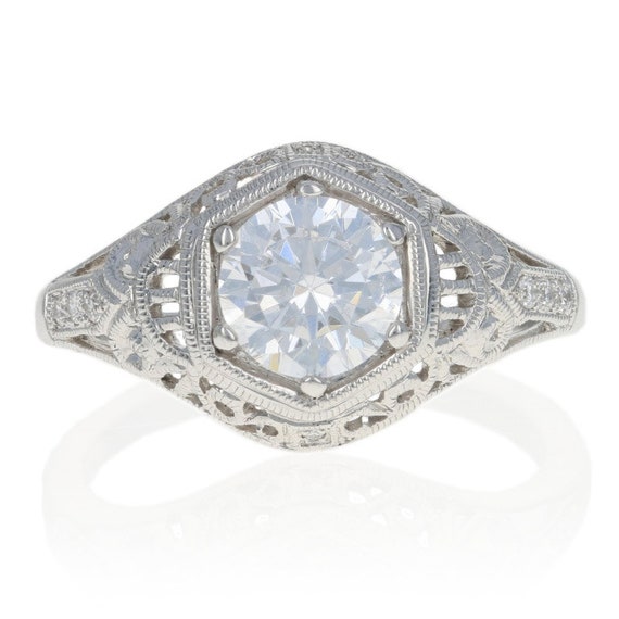 White Gold Semi-Mount Engagement Ring - 14k Fits 6.5mm Center Filigree Diamonds