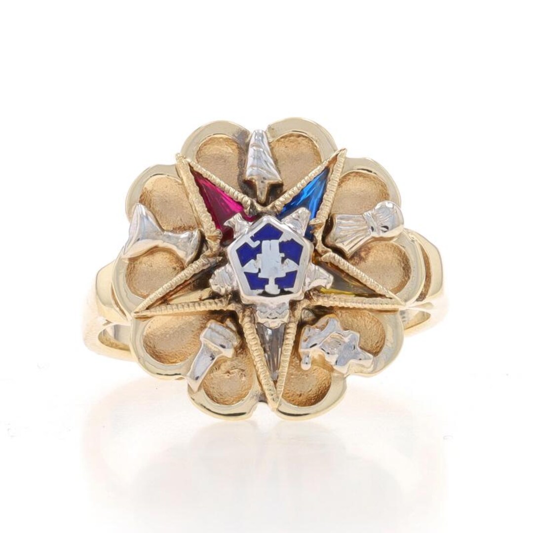 Yellow Gold Eastern Star Ring - 10k Lab-created Gemstones and Enamel ...