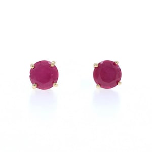Yellow Gold Ruby Stud Earrings - 10k Round 1.40ctw Pierced