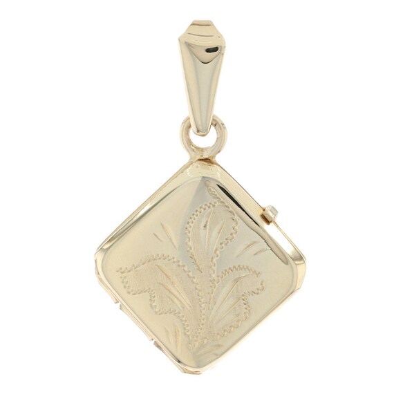 Yellow Gold Engraved Scrolling Leaf Locket - 14k Two Photo Frames Pendant Opens