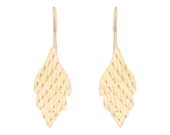 Yellow Gold Woven Leaves Drop Earrings - 14k Pierced