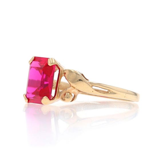 Yellow Gold Lab-Created Ruby Solitaire Ring - 10k… - image 3
