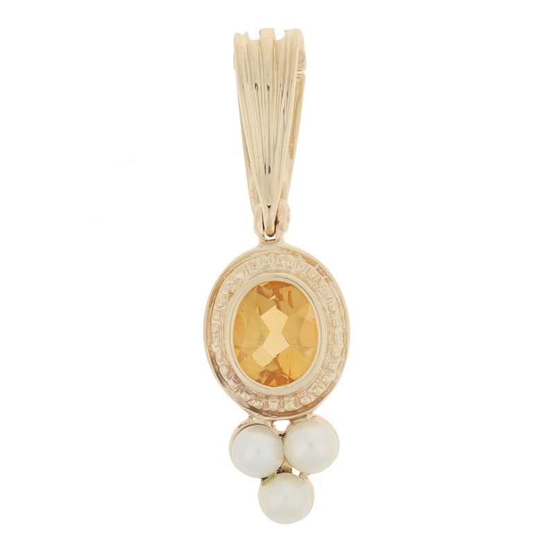 3.00ct Oval Cut Citrine /& Pearl Enhancer Pendant 14k Yellow Gold