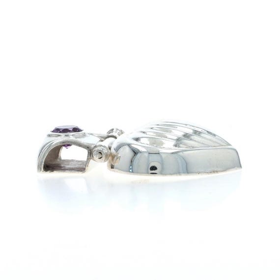 Sterling Silver Amethyst Solitaire Omega Slide Pendant - 925 Round .45ct Leaf View 2