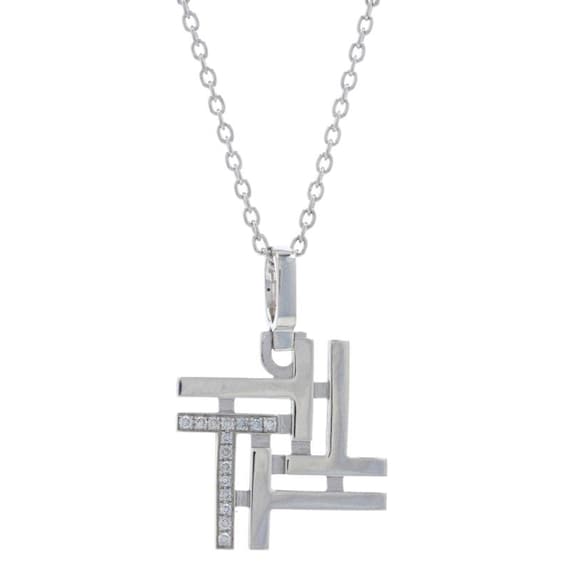 Sterling Diamond Intersecting Lines Necklace 925 … - image 1
