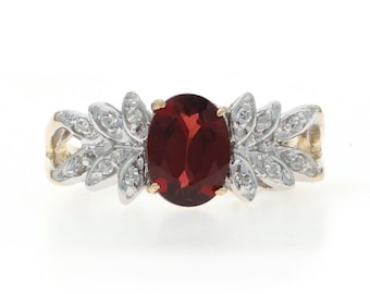Yellow Gold Garnet Diamond Ring - 10k Oval 1.46ctw